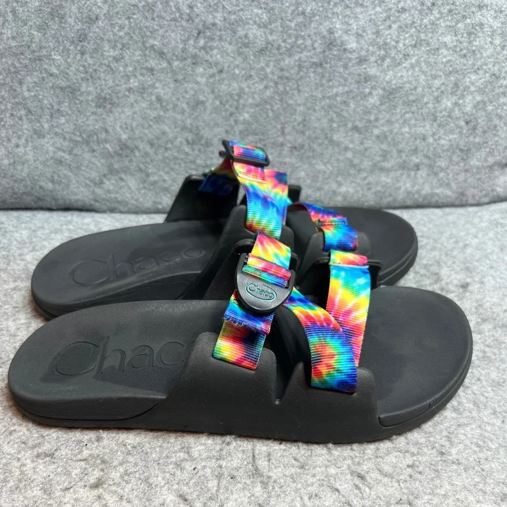 Chaco Chillos Slide Mens Sandals Rainbow Tie Dye Black Sandals Recovery Size 11